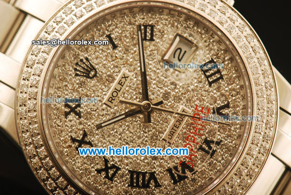 Rolex Datejust Automatic Full Gold with Diamond Bezel/Dial and Black Roman Markers - Click Image to Close